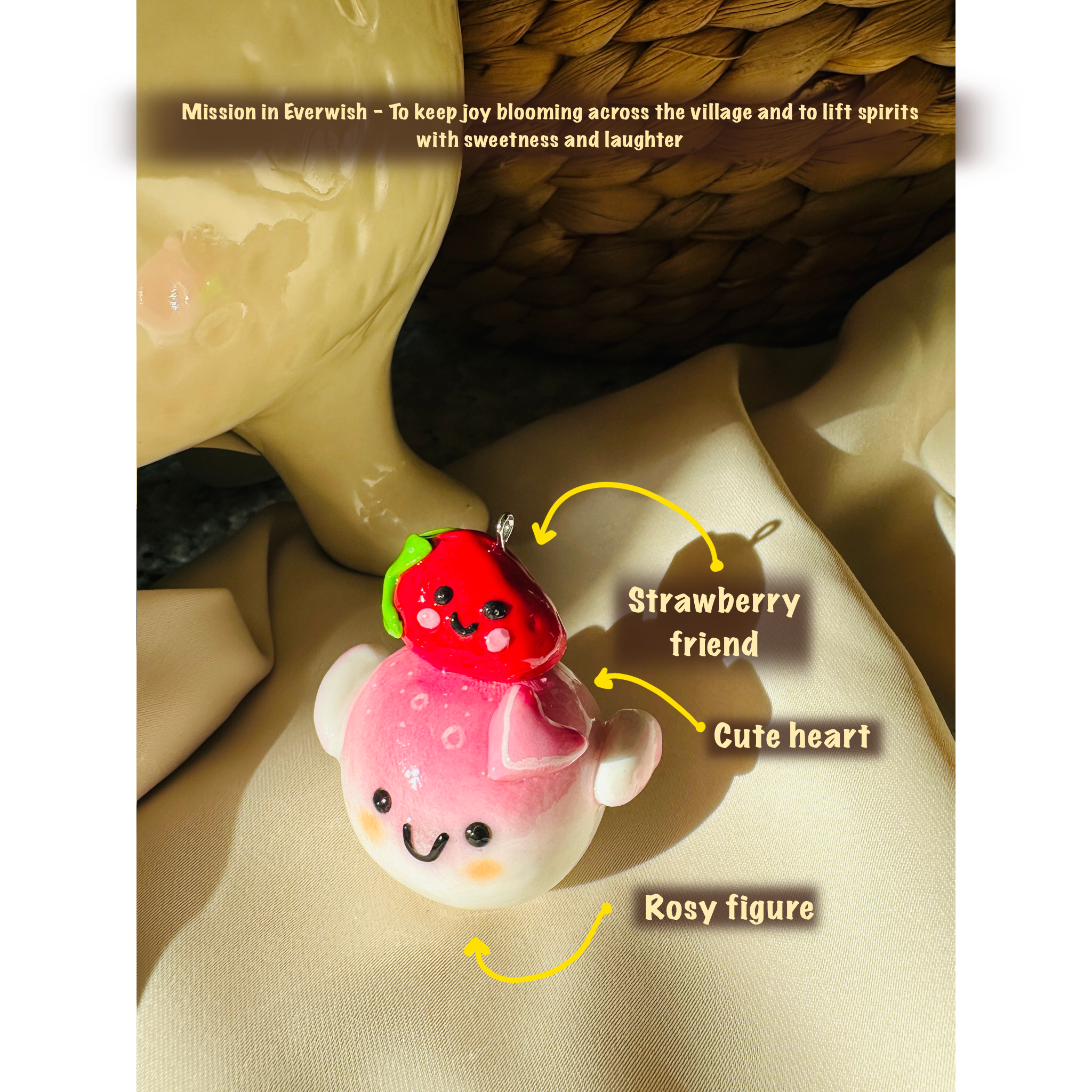 Berrybelle - Keychain / Charm - Strawberry themed - Polymer clay