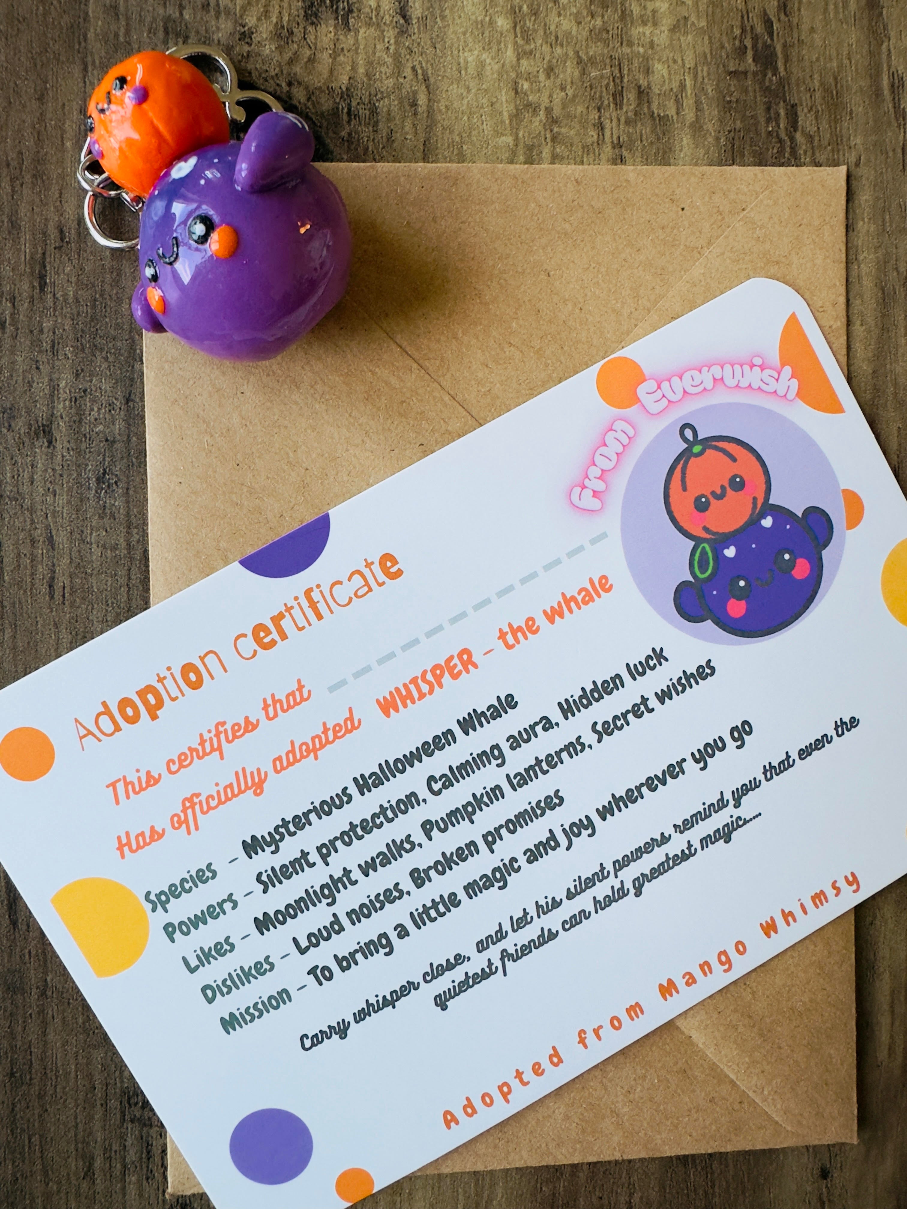 Whisper - The Whale Key chain - Halloween theme - Polymer clay
