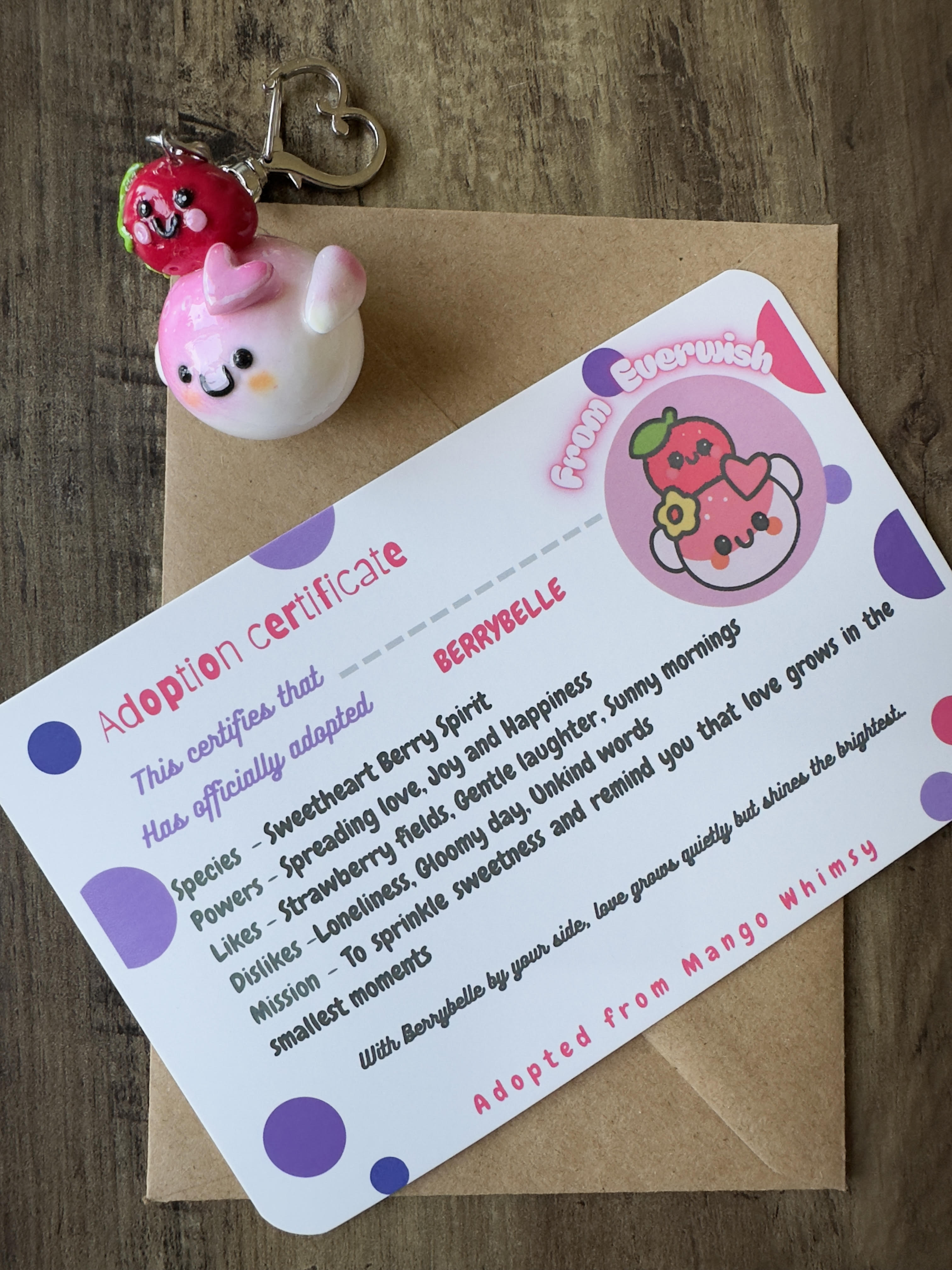 Berrybelle - Keychain / Charm - Strawberry themed - Polymer clay